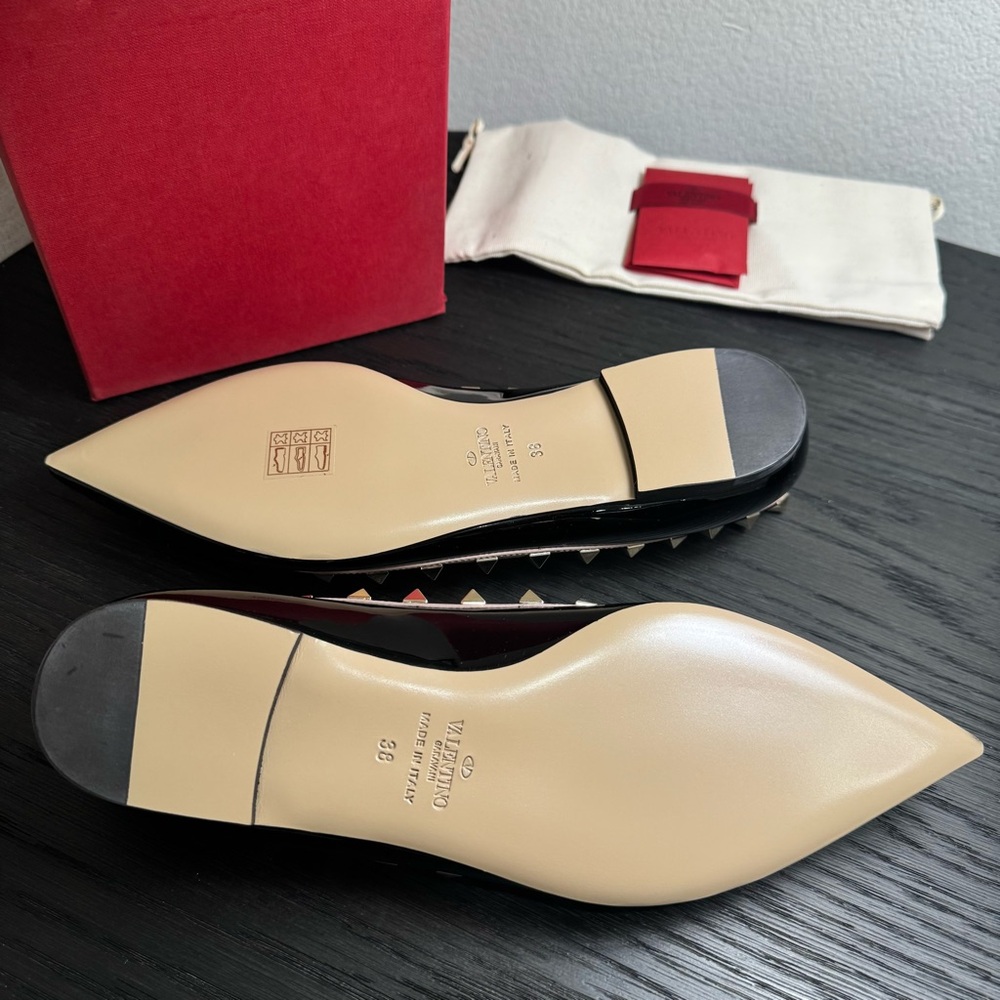 Valentino Garavani Rockstud Ballet Flats Patent Black 38 - Picture 9 of 11